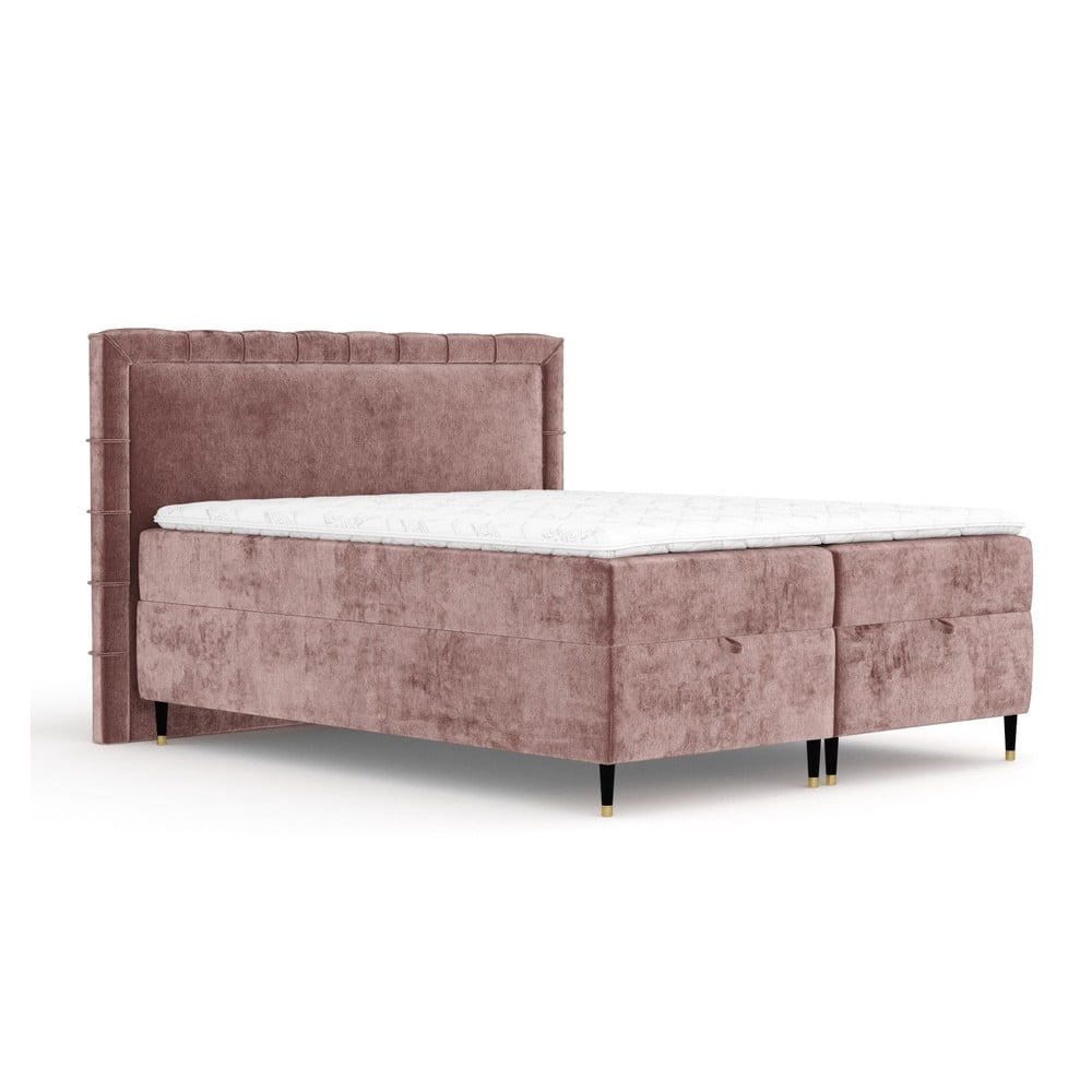 Rózsaszín ágyneműtartós boxspring ágy 200x200 cm Voyage – Maison de Rêve