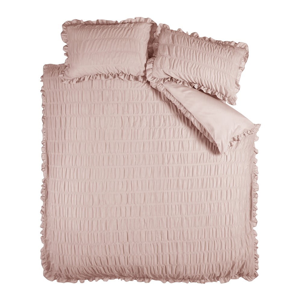 Rózsaszín kétszemélyes krepp ágyneműhuzat 200x200 cm Seersucker Frill – Catherine Lansfield