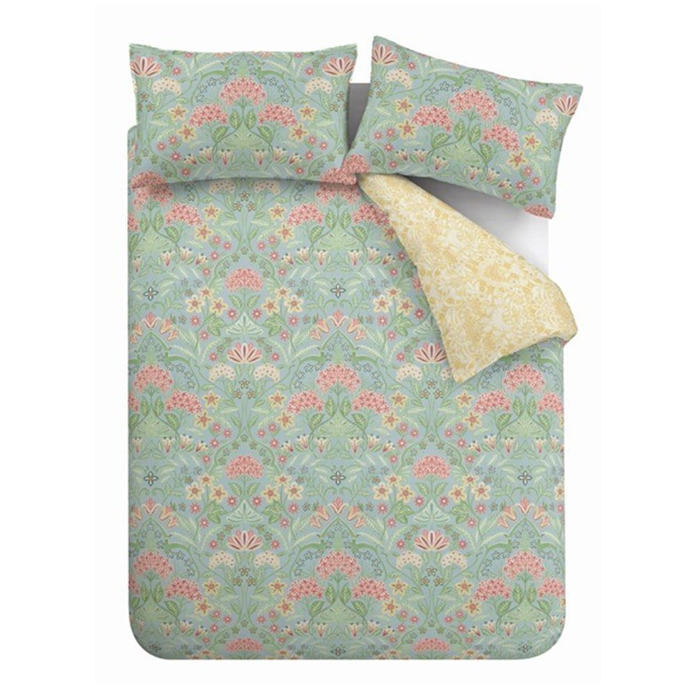 Sárga-zöld egyszemélyes pamut ágyneműhuzat 135x200 cm Art Deco Hydrangea – RHS