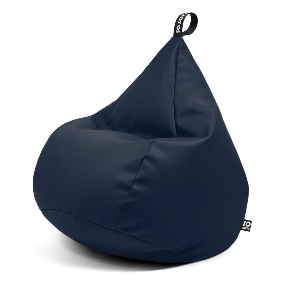 Sötétkék bőrutánzat babzsákfotel Drop XL – So Soft?