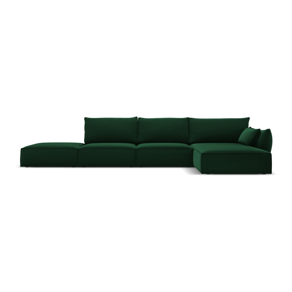 Sötétzöld bársony sarokkanapé (jobb oldali-heverő résszel) Vanda – Mazzini Sofas