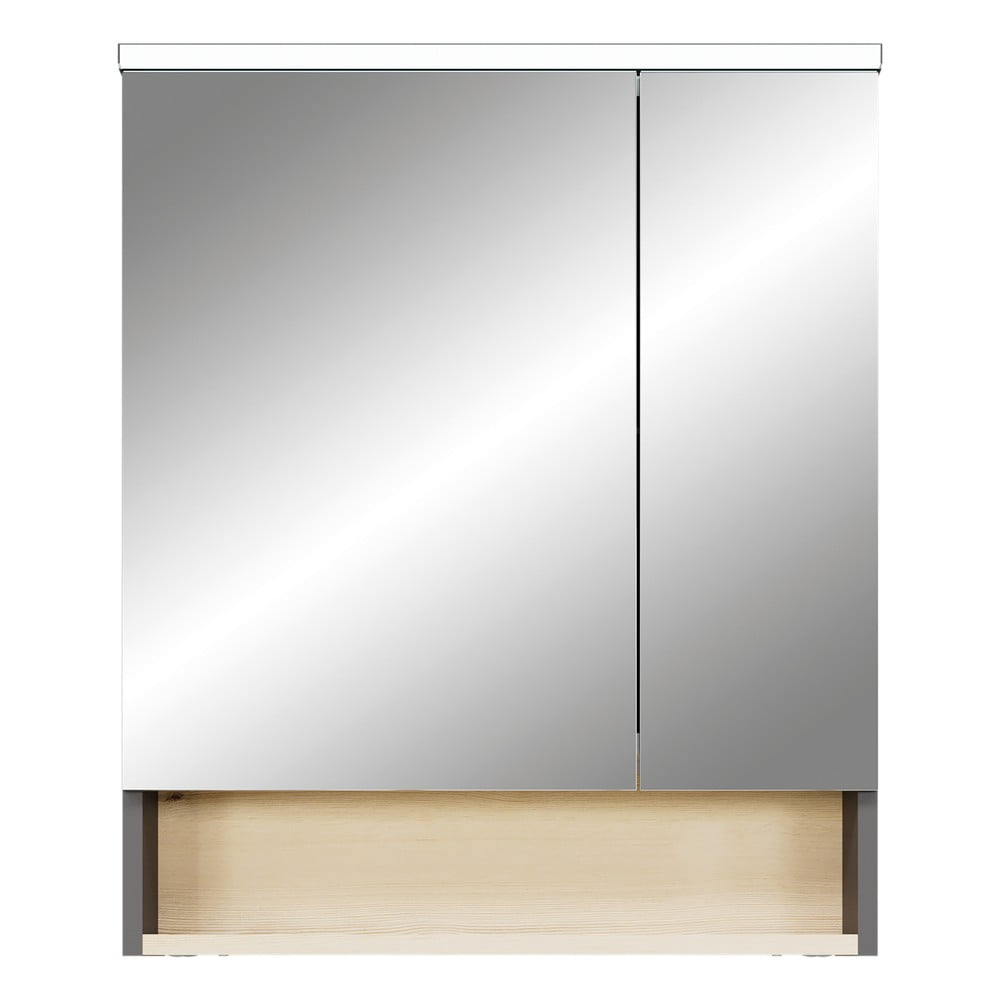 Szürke-natúr színű fürdőszoba szekrény borovi fenyő dekorral 72x60 cm Quickset 394 – Pelipal