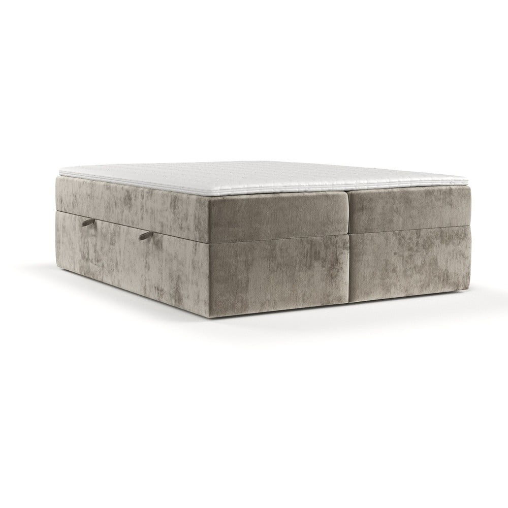 Világosbarna ágyneműtartós boxspring ágy 200x200 cm Yoko – Maison de Rêve