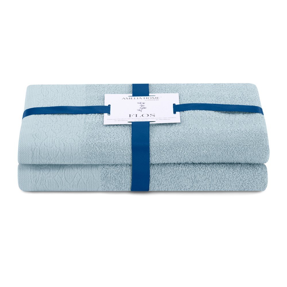 Világoskék frottír pamut törölköző és fürdőlepedő készlet 2 db-os Flos – Restilo