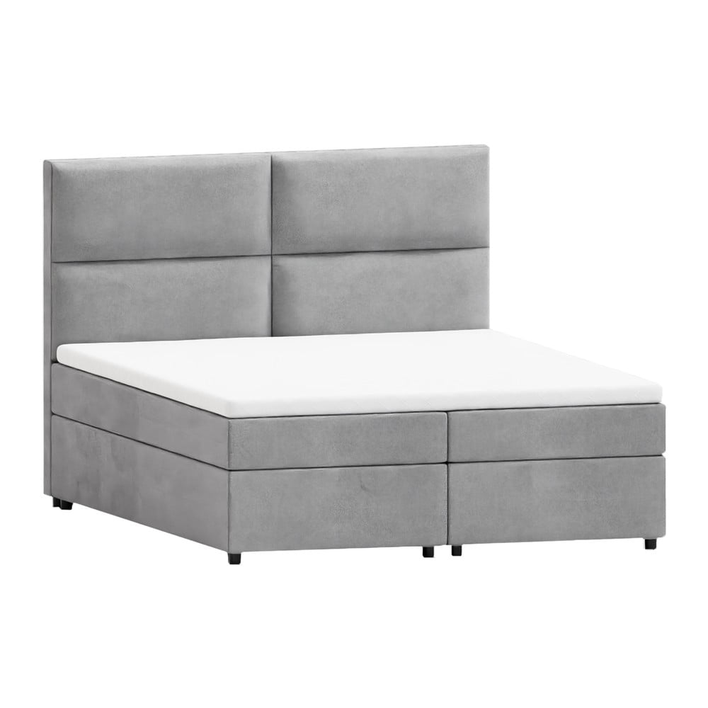 Világosszürke ágyneműtartós boxspring ágy 200x200 cm Rico – Ropez