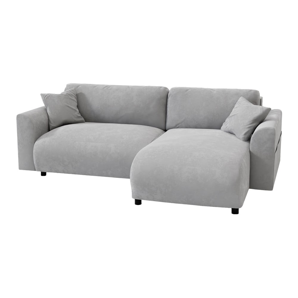 Világosszürke bársony sarokkanapé (variálható) Lorine – Ropez