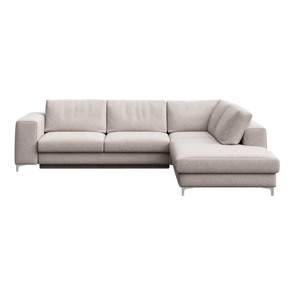 Világosszürke buklé kinyitható tárolóhelyes sarokkanapé (jobb oldali-L alakú) Rene – Rodier