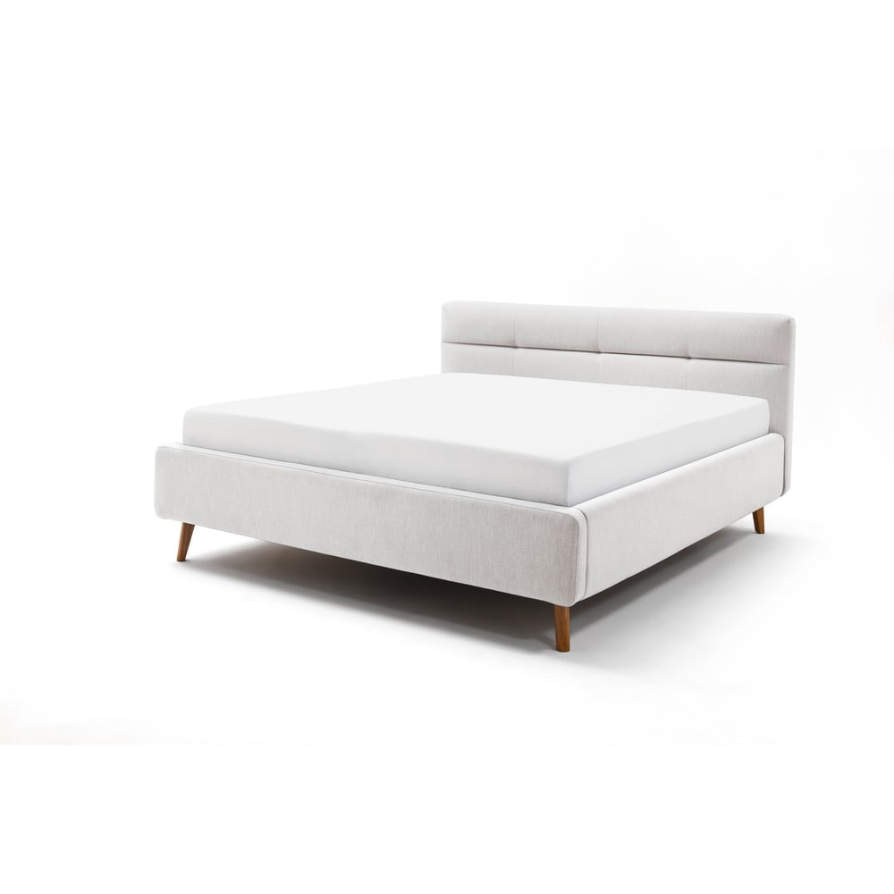 Világosszürke kárpitozott franciaágy tárolóhellyel ágyráccsal 160x200 cm Lotte – Meise Möbel