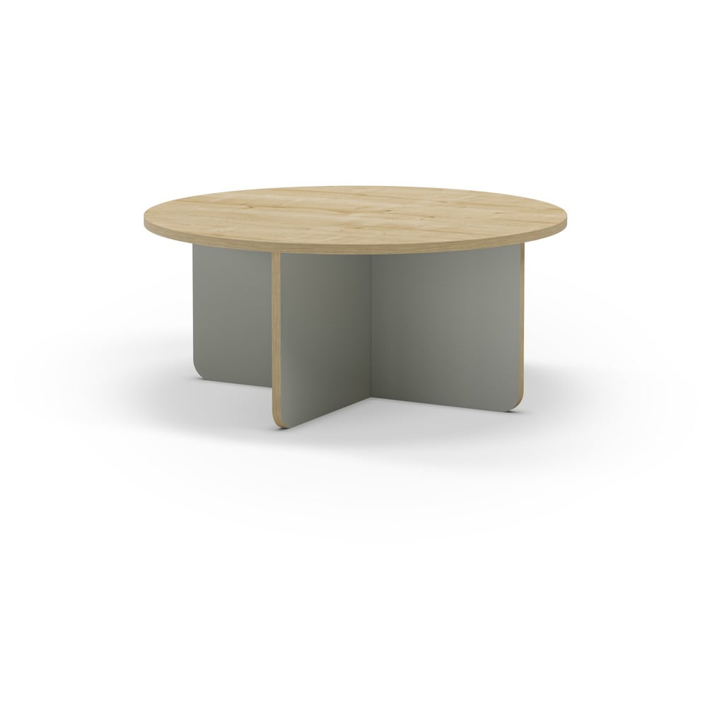 Világoszöld-natúr színű kerek dohányzóasztal tölgyfa dekoros asztallappal ø 80 cm Hillary – Marckeric