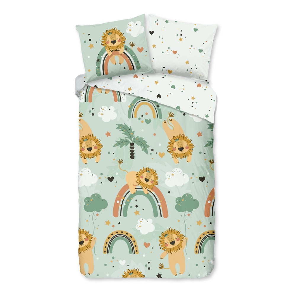 Zöld egyszemélyes-hosszabbított pamut gyerek ágyneműhuzat 140x220 cm Lions – Good Morning