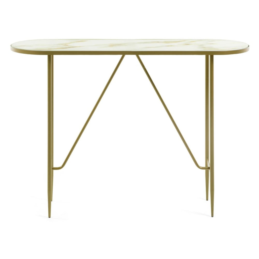 Aranyszínű konzolasztal üveg asztallappal 35x110 cm Elisenda – Kave Home