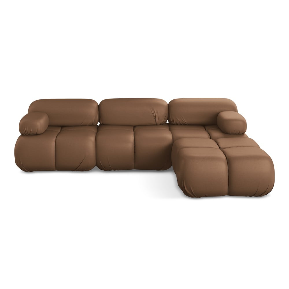 Barna bőrutánzat moduláris sarokkanapé Lokua – Makamii