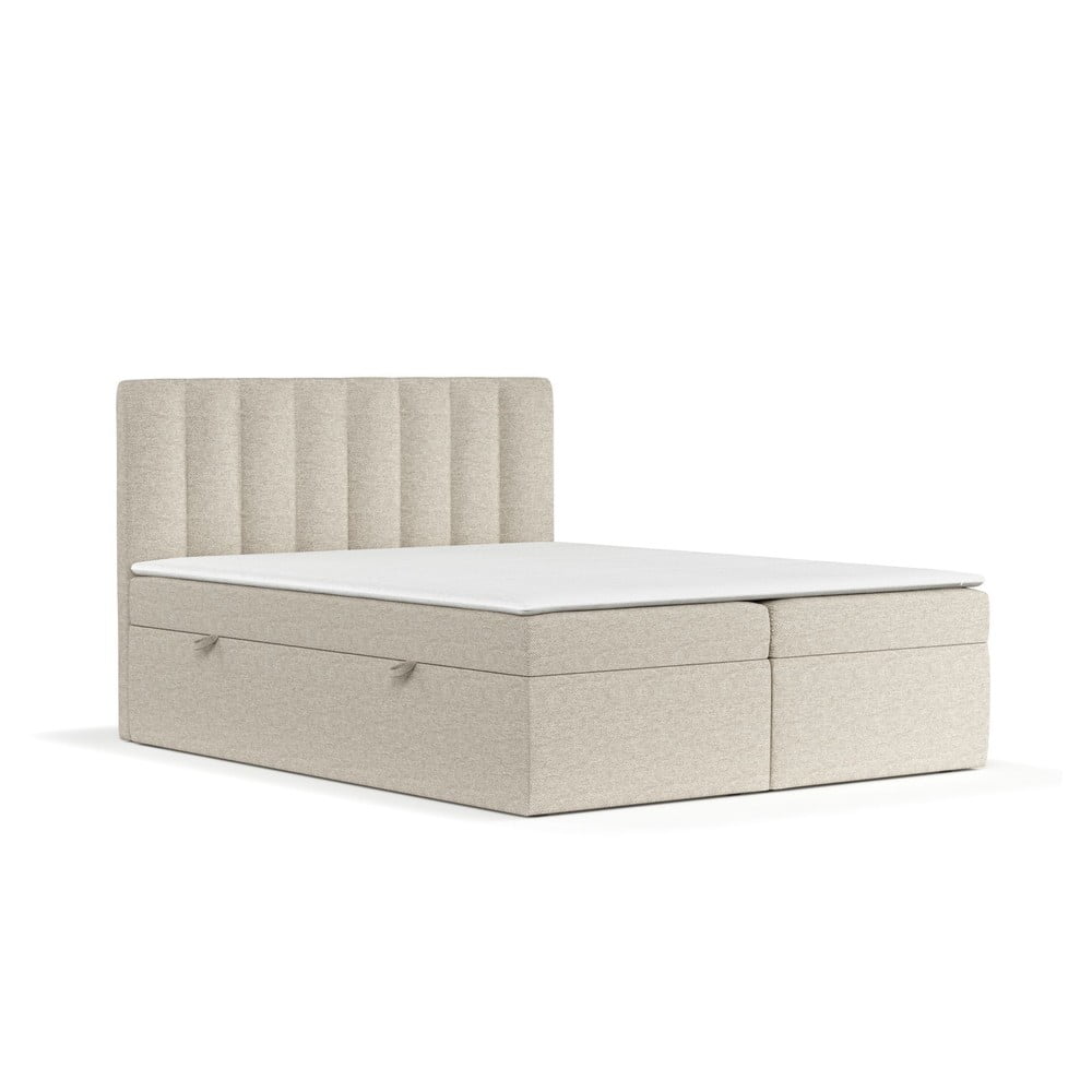 Bézs ágyneműtartós boxspring ágy 160x200 cm Novento – Maison de Rêve