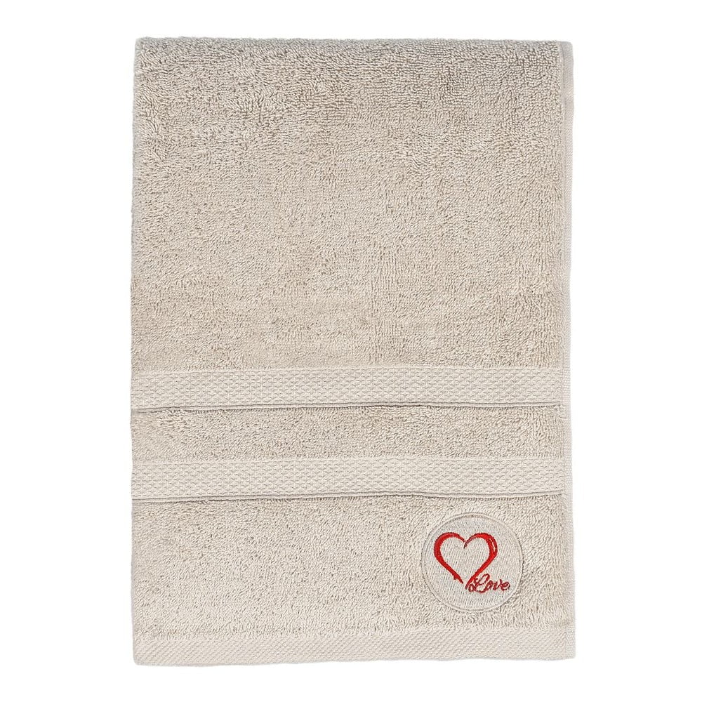 Bézs frottír pamut fürdőlepedő 70x140 cm Love – Foutastic