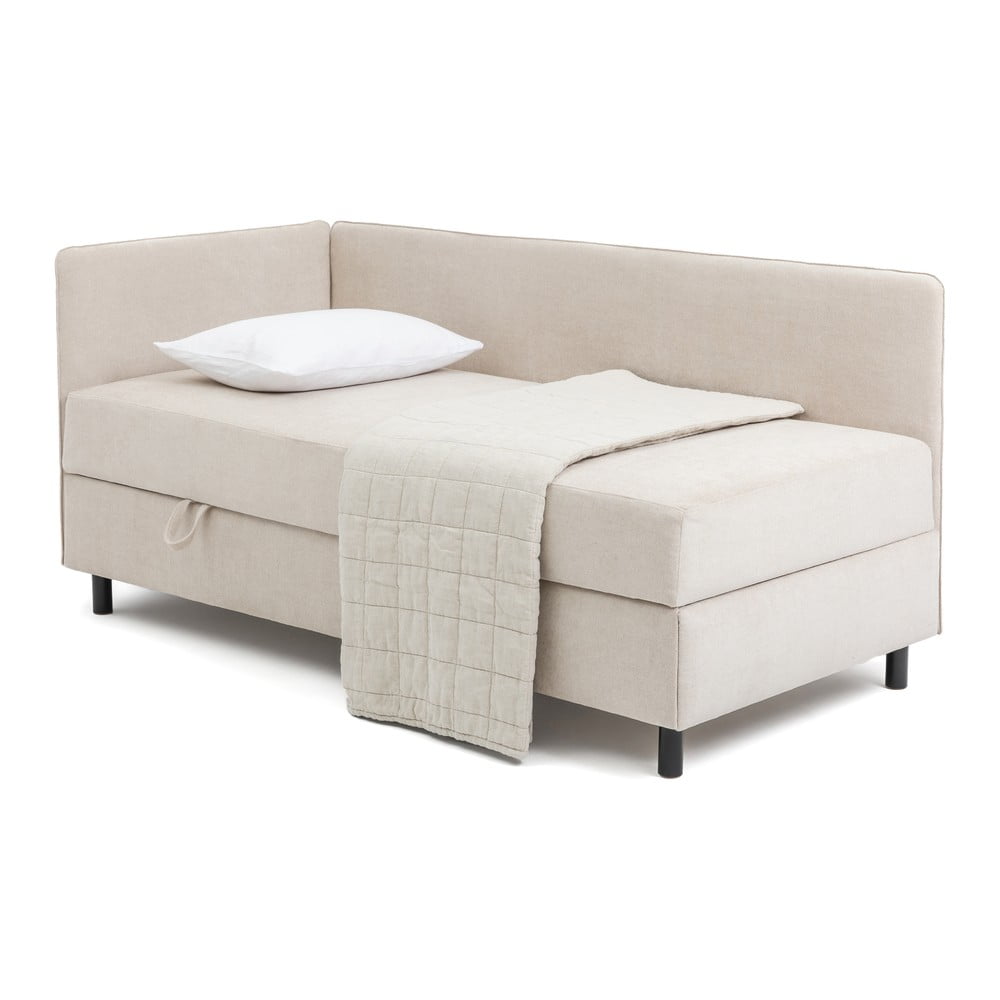 Bézs kárpitozott ágyneműtartós egyszemélyes ágy matraccal 120x200 cm Avela – Bonami Selection