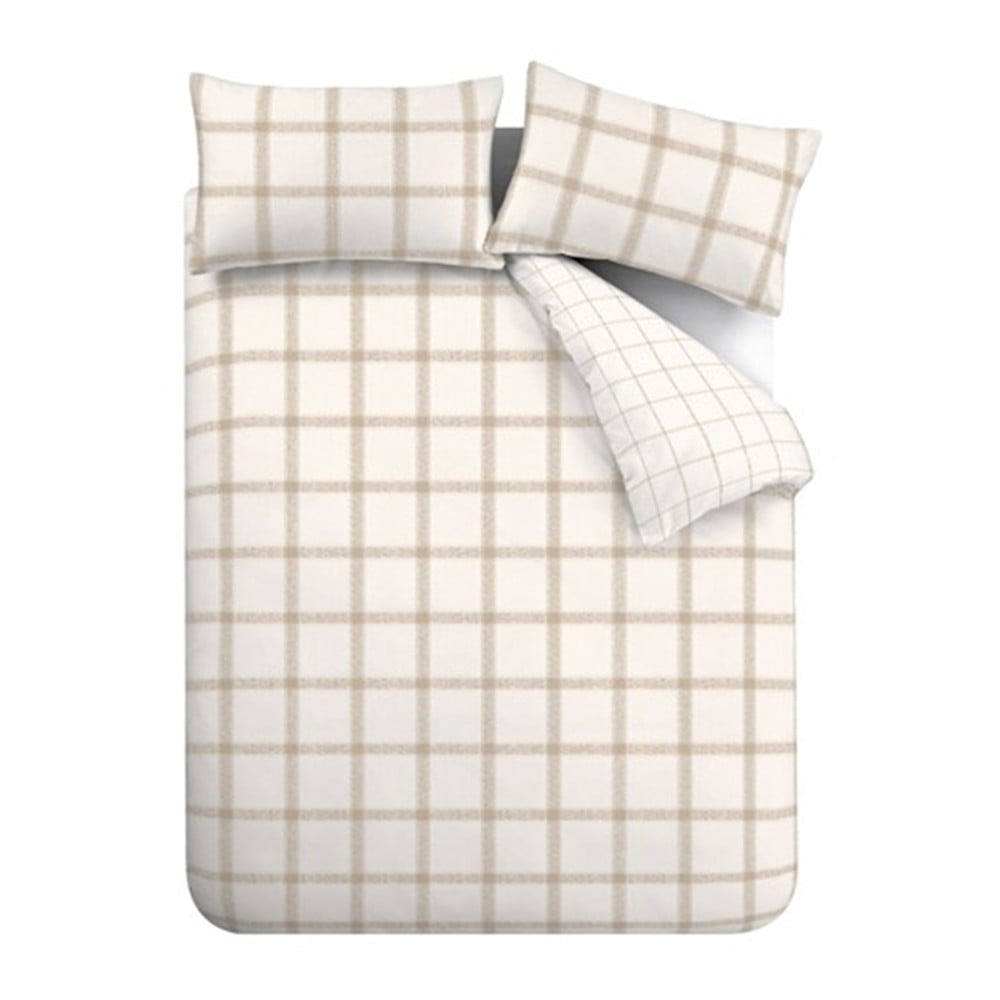 Bézs kétszemélyes-hosszabbított pamut ágyneműhuzat 230x220 cm Oxton Check – Bianca