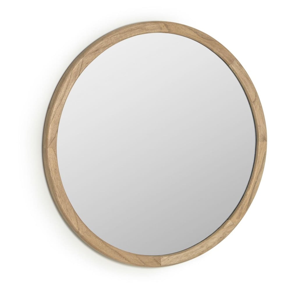 Fali tükör tömörfa kerettel ø 80 cm Alum – Kave Home