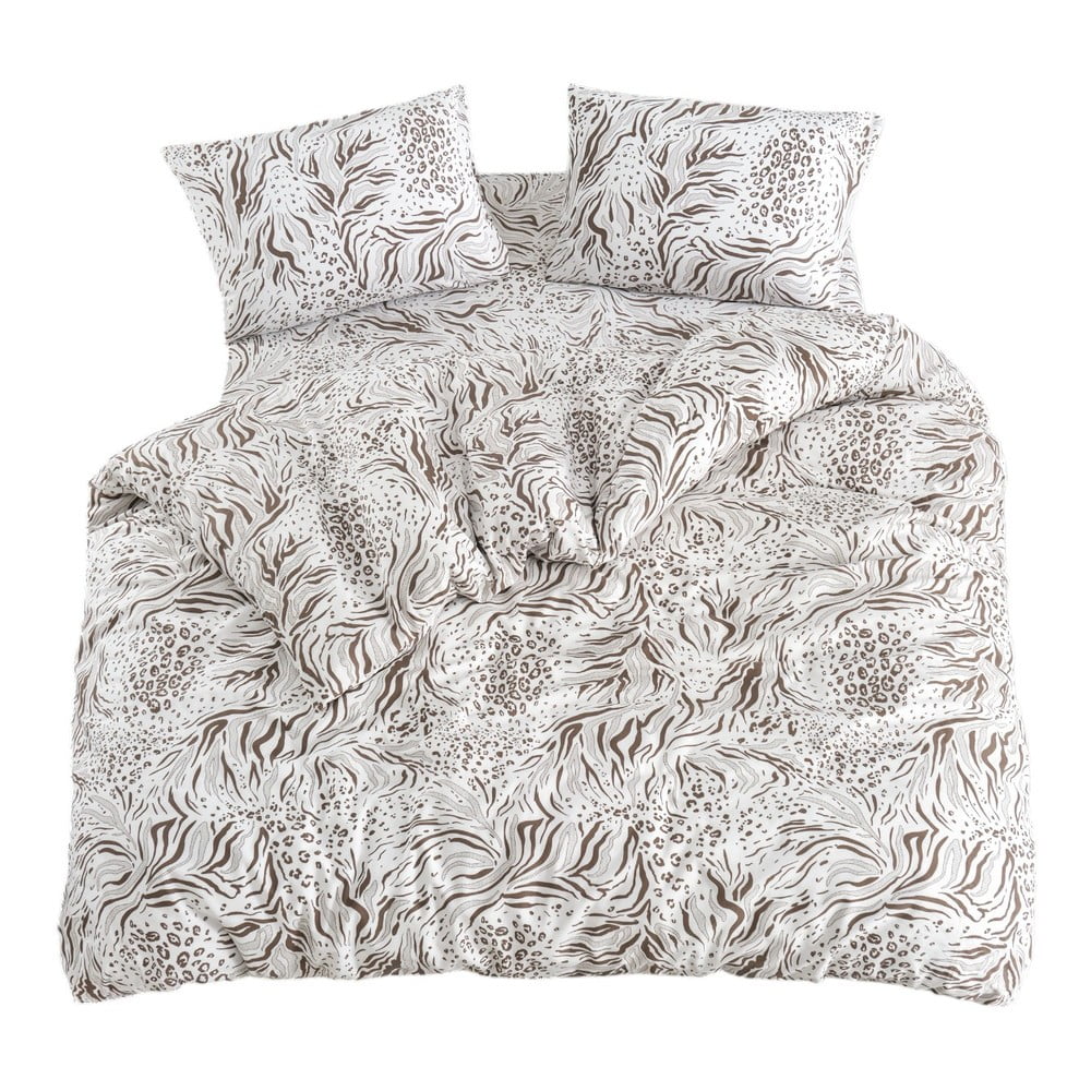 Fehér-barna háromrészes egyszemélyes hosszabbított ágyneműhuzat lepedővel 160x220 cm Modern – Mila Home