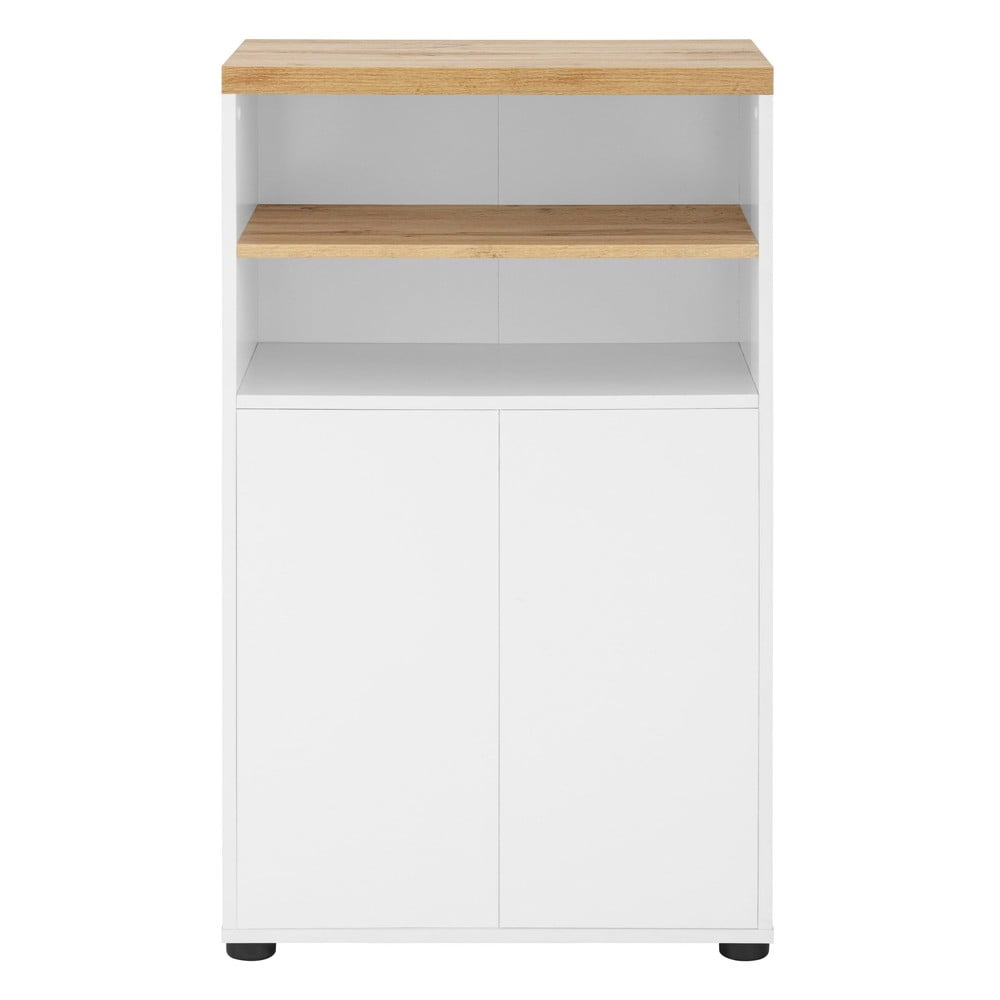 Fehér magas fürdőszoba szekrény tölgyfa dekorral 60x102 cm Thessa – Støraa