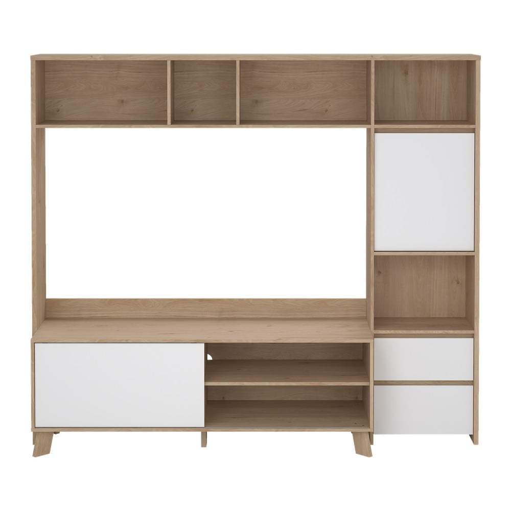 Fehér-natúr színű nappali bútor szett tölgyfa dekorral 209x183x48 cm Next – Tvilum