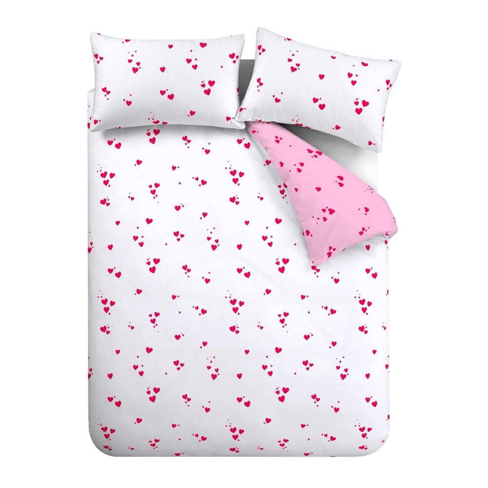 Fehér-rózsaszín egyszemélyes krepp ágyneműhuzat 135x200 cm Seersucker Heart – Catherine Lansfield