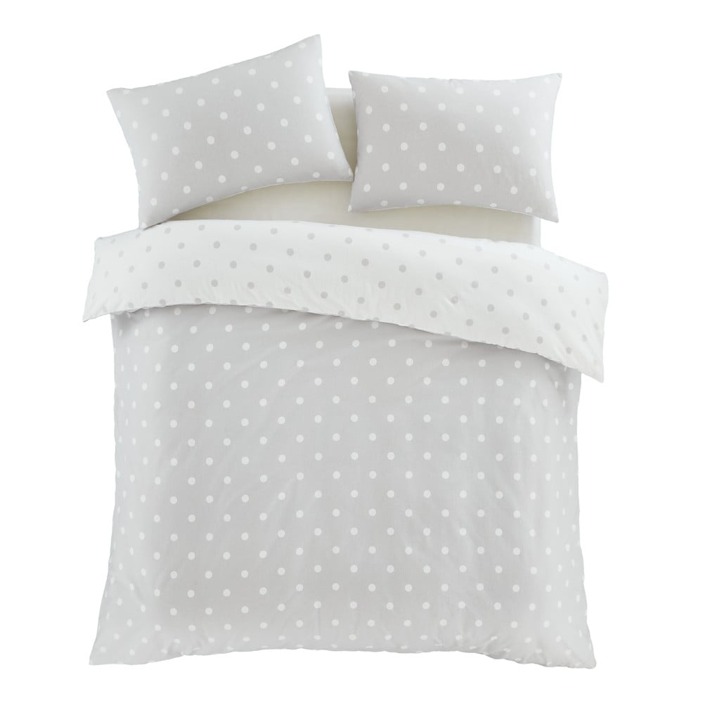 Fehér-szürke kétszemélyes flanel ágyneműhuzat 200x200 cm Polka Dot – Catherine Lansfield