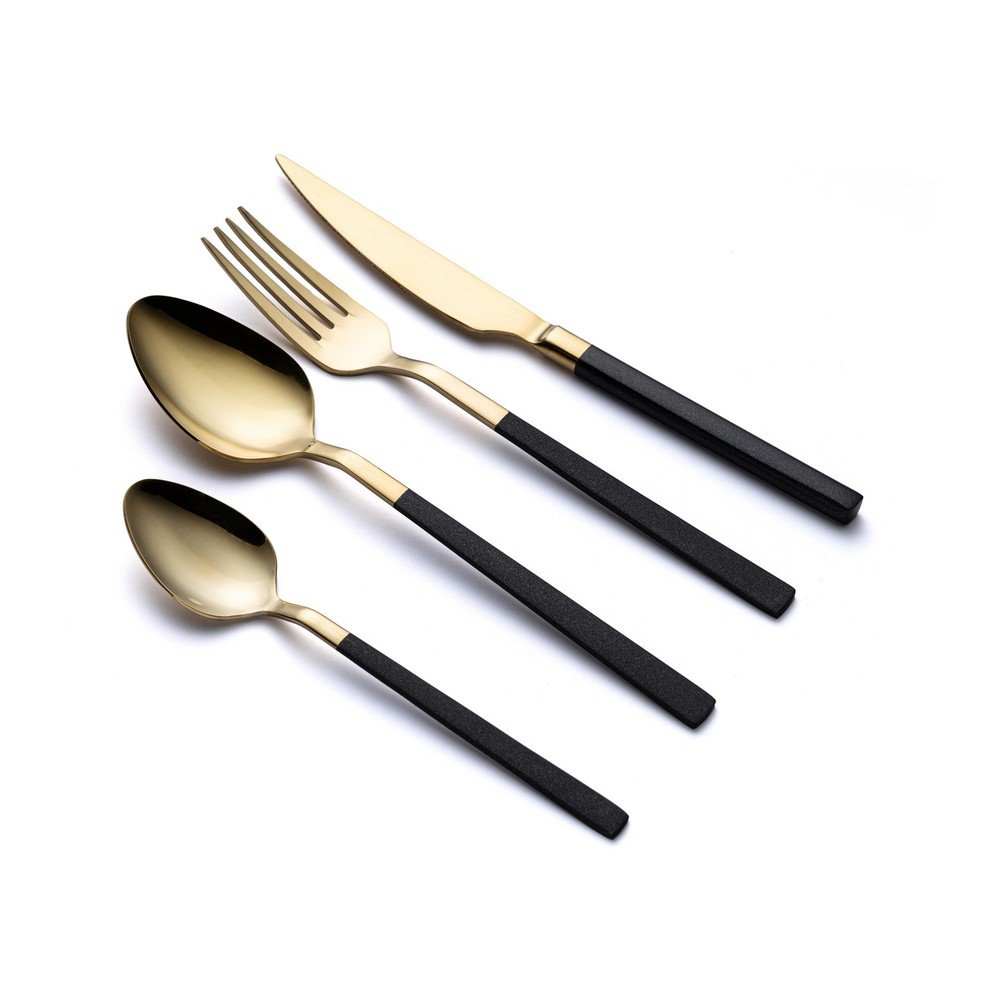 Fekete-aranyszínű rozsdamentes acél evőeszköz készlet 24 db-os – Hermia