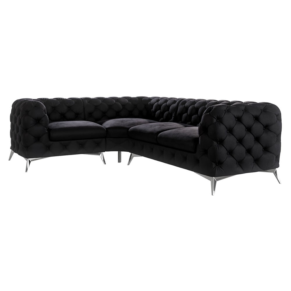 Fekete bársony sarokkanapé (bal oldali-L alakú) Chelsea – Ropez