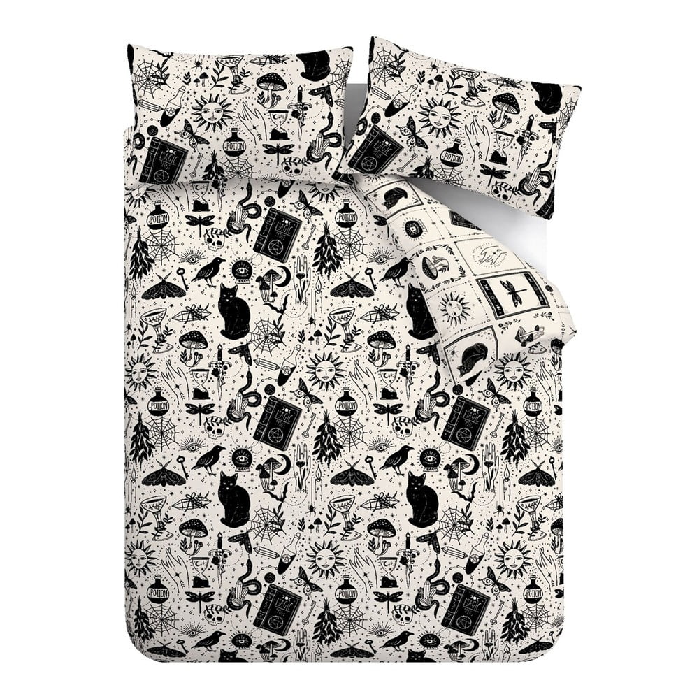 Fekete-bézs kétszemélyes-hosszabbított ágyneműhuzat 230x220 cm Enchanted Witchcraft – Catherine Lansfield