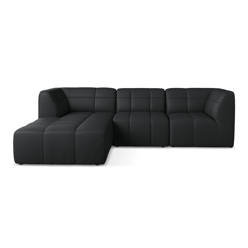 Fekete bőrutánzat sarokkanapé (bal oldali-heverő résszel) Aloha – Makamii