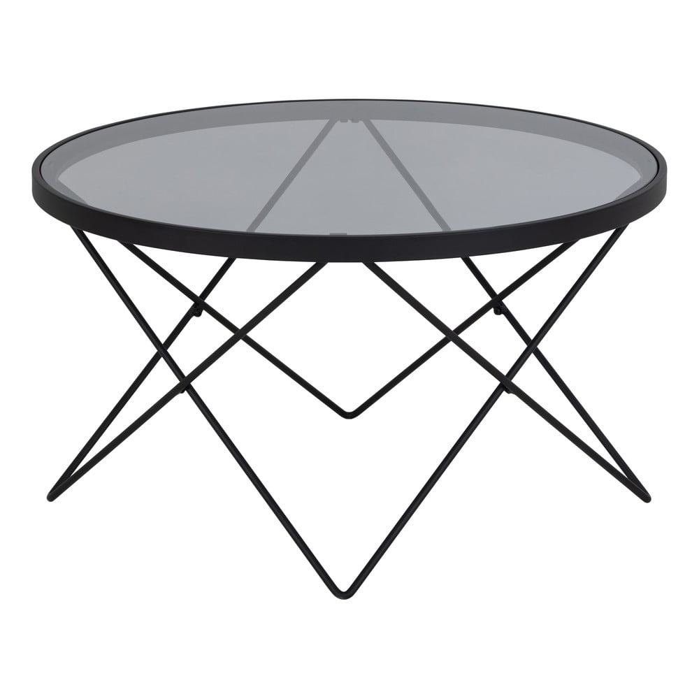 Fekete dohányzóasztal üveg asztallappal ø 80 cm Cuxton – Actona