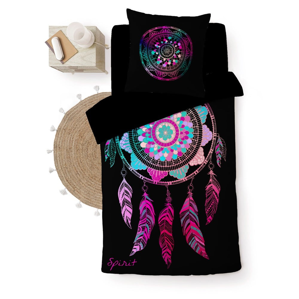 Fekete egyszemélyes pamut ágyneműhuzat 140x200 cm Porte Bonheur – douceur d'intérieur