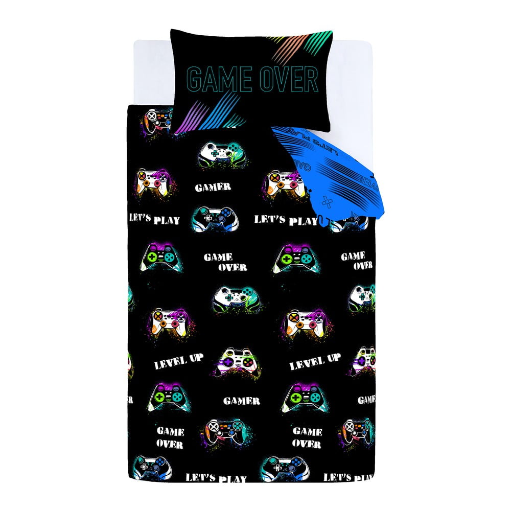 Fekete kétszemélyes gyerek ágyneműhuzat 200x200 cm Game Over – Catherine Lansfield