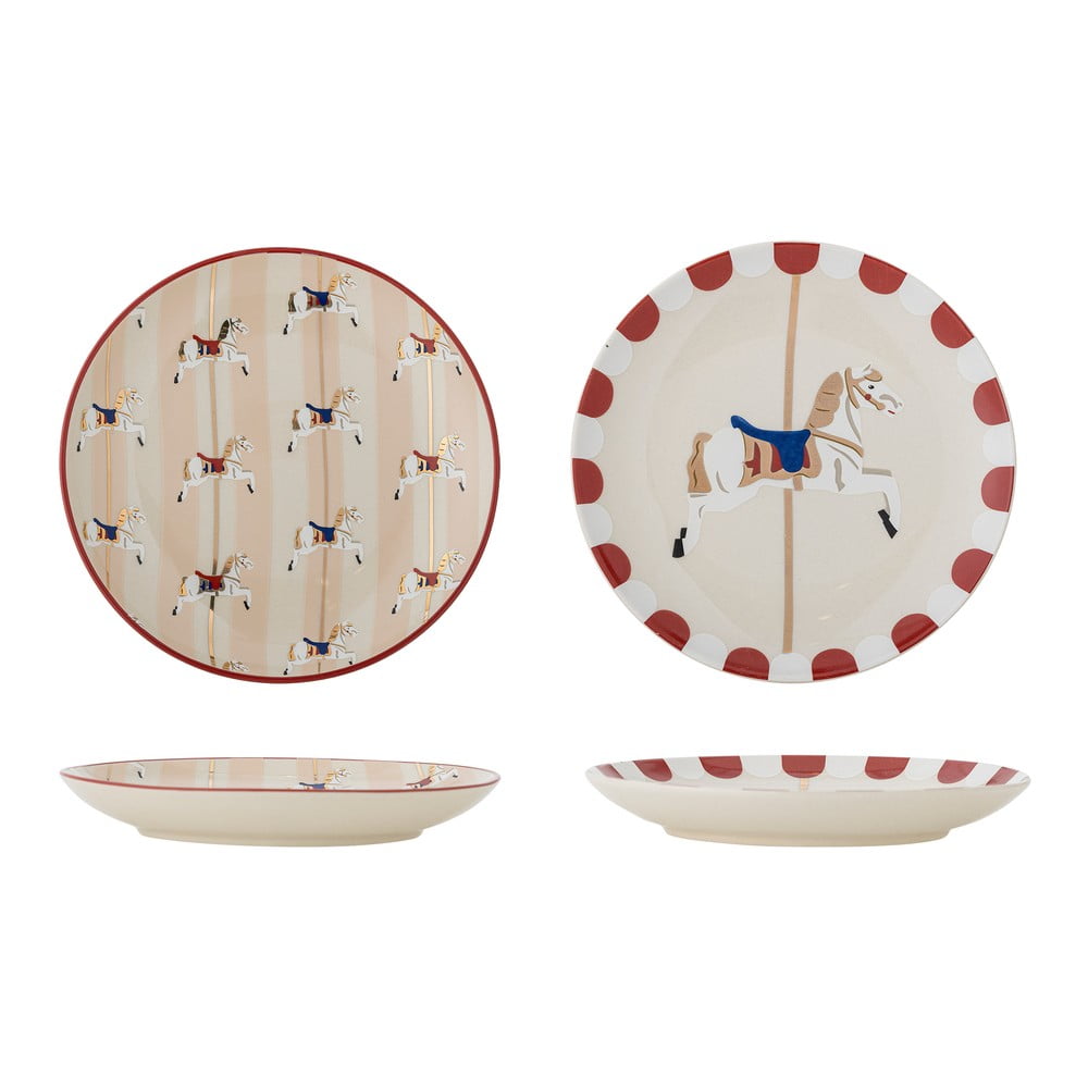 Krémszínű agyagkerámia desszertes tányér készlet karácsonyi mintával