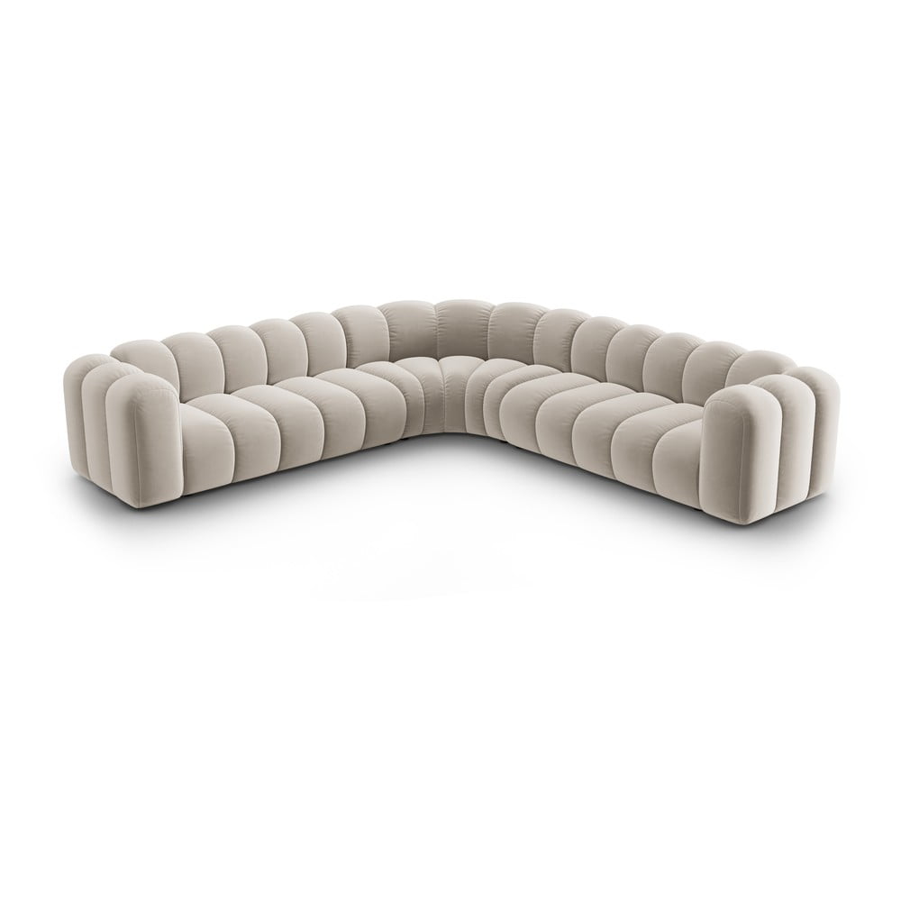 Krémszínű bársony moduláris sarokkanapé Lupine – Micadoni