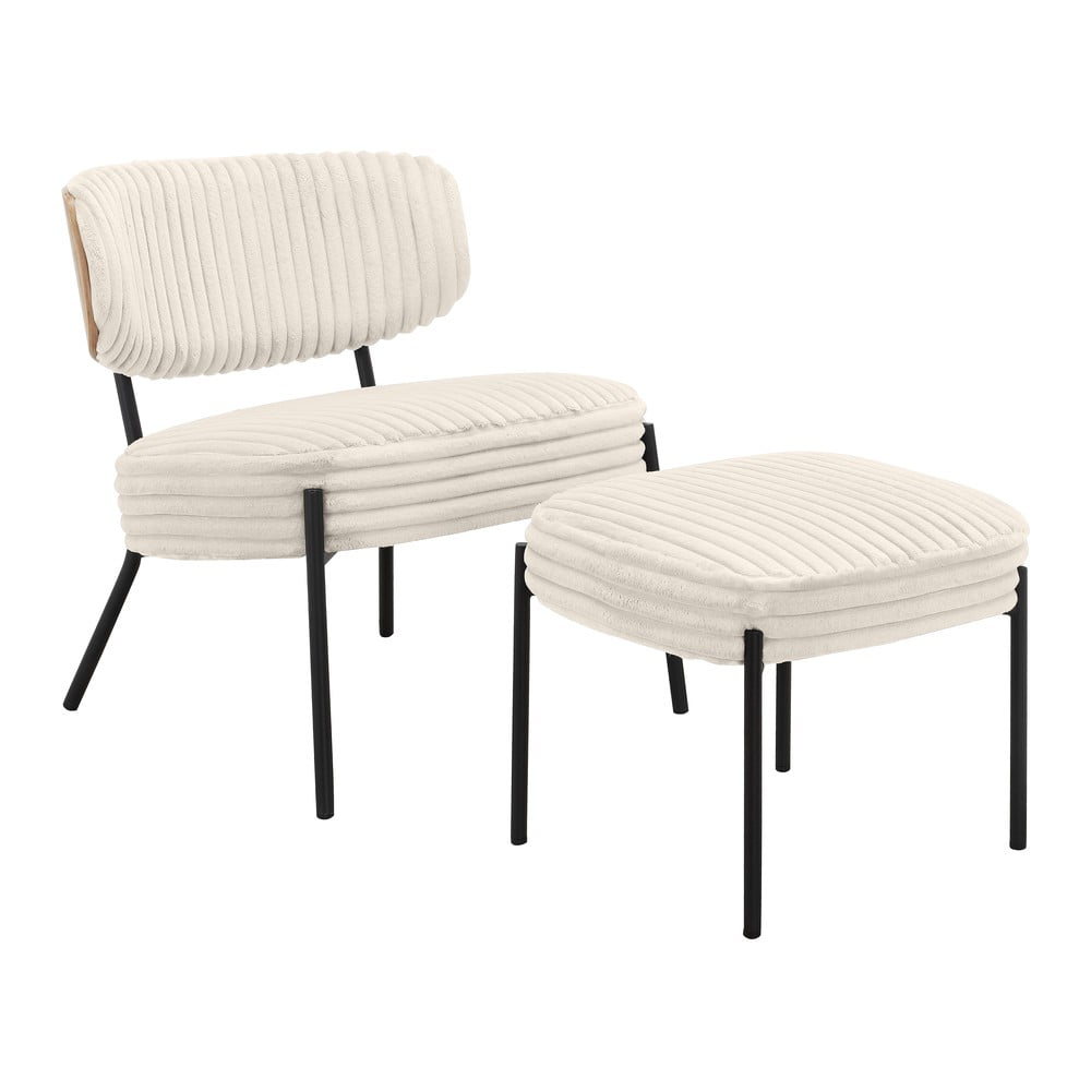 Krémszínű kordbársony fotel lábtartóval Jerry – Støraa