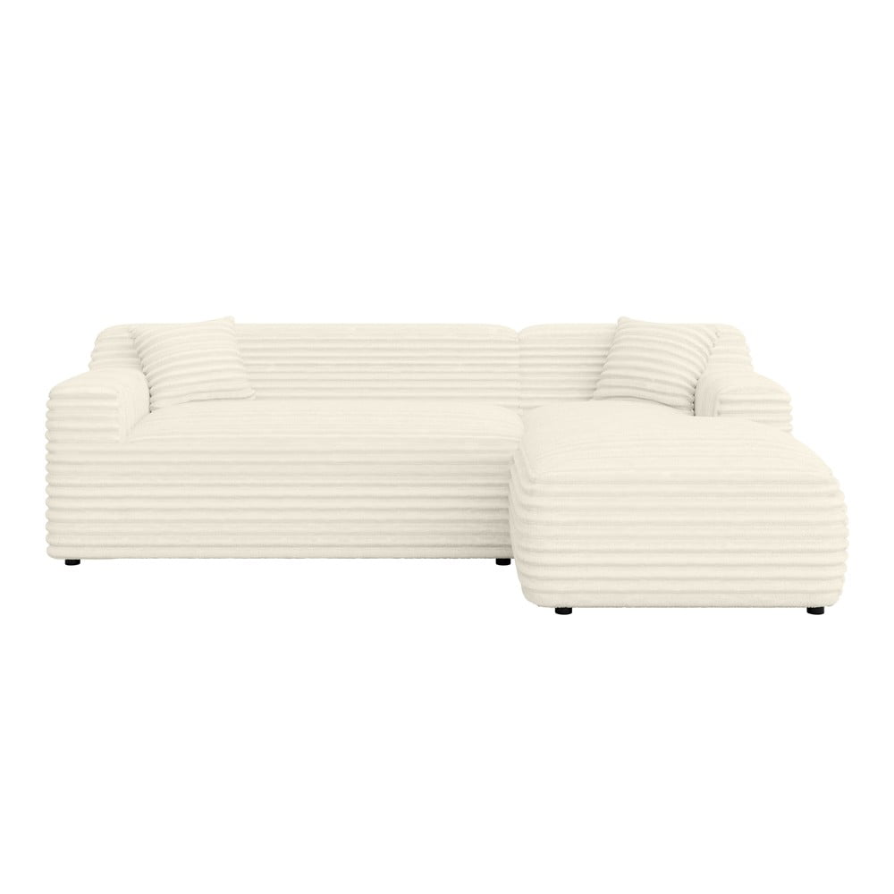 Krémszínű kordbársony sarokkanapé (jobb oldali-heverő résszel) Martin – Ropez
