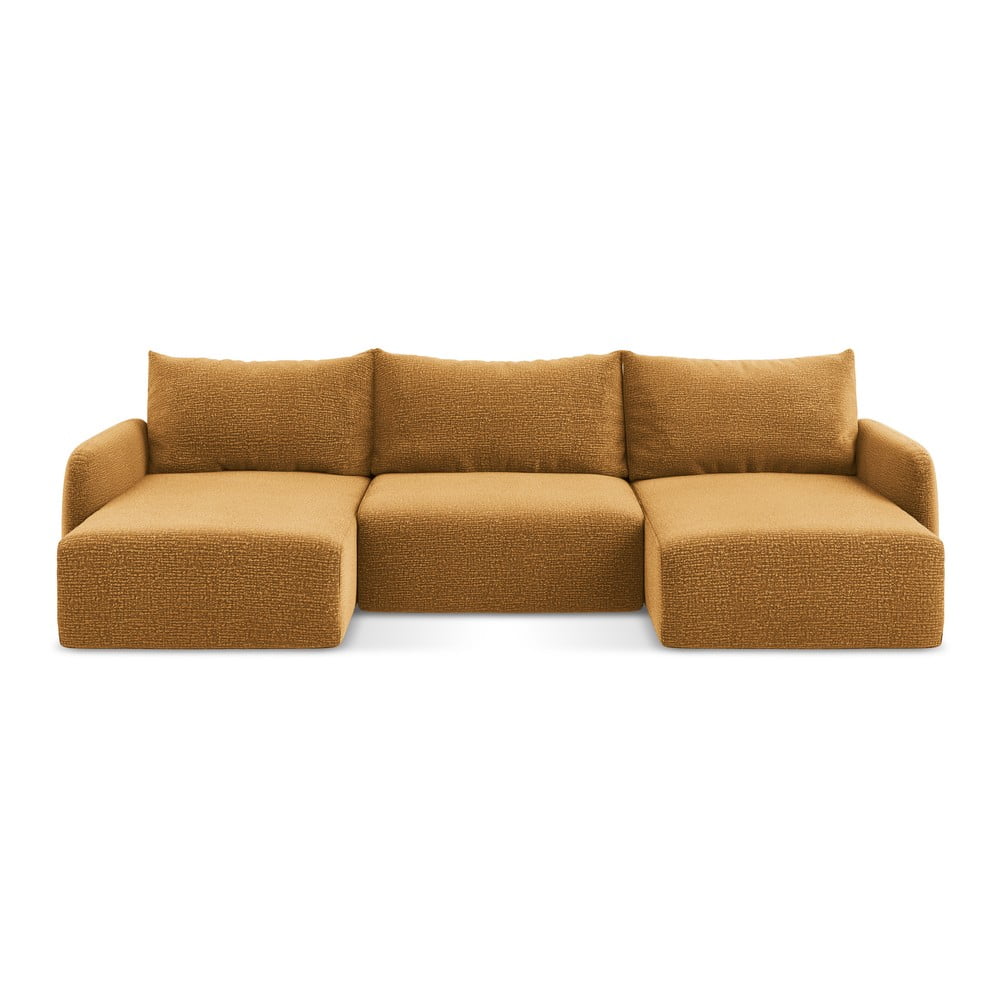 Narancssárga kinyitható-tárolóhelyes sarokkanapé Kalena – Makamii