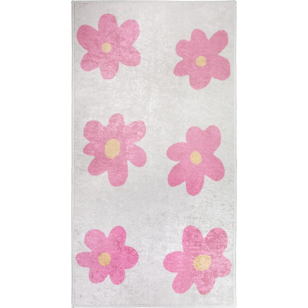 Rózsaszín-elefántcsont színű mosható futószőnyeg 80x200 cm Cute Flowers Pink – Vitaus