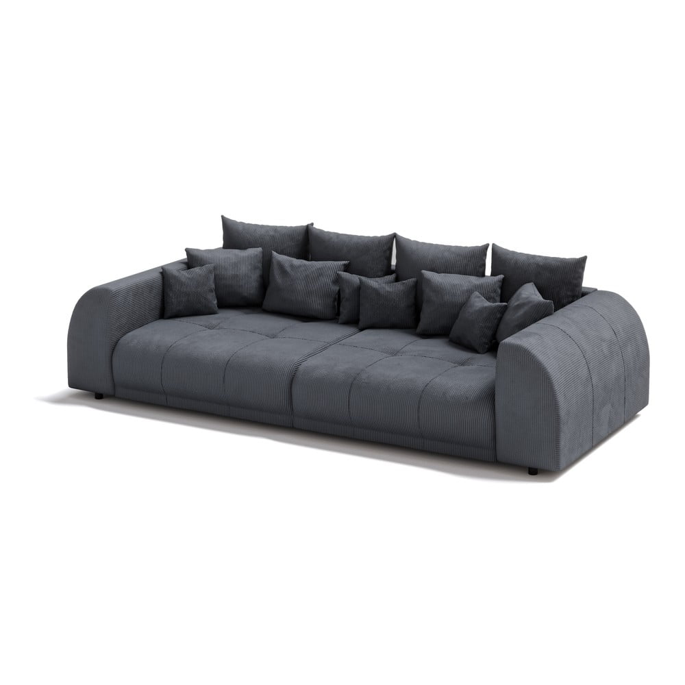 Sötétszürke kordbársony kinyitható kanapé 310 cm Vanessa – Ropez
