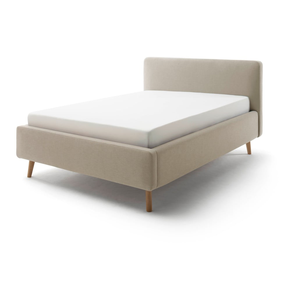 Szürke-barna kárpitozott franciaágy tárolóhellyel ágyráccsal 140x200 cm Mattis – Meise Möbel