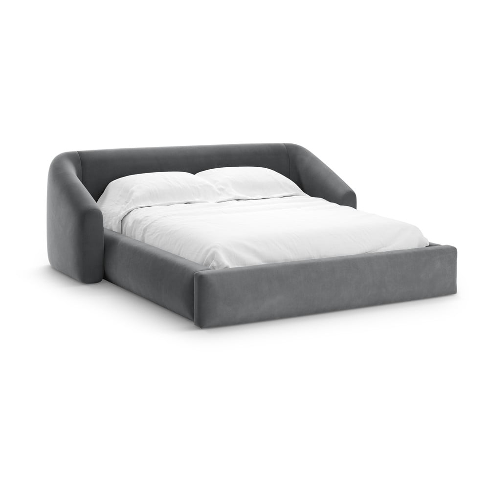 Szürke kárpitozott ágyneműtartós franciaágy ágyráccsal 160x200 cm Campi – Cosmopolitan Design