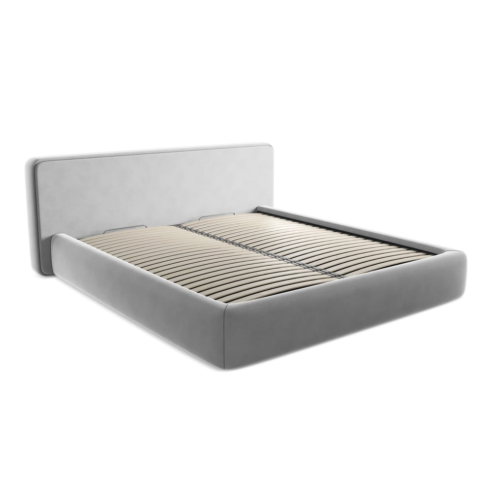 Szürke kárpitozott ágyneműtartós franciaágy ágyráccsal 180x200 cm Kiana – Makamii