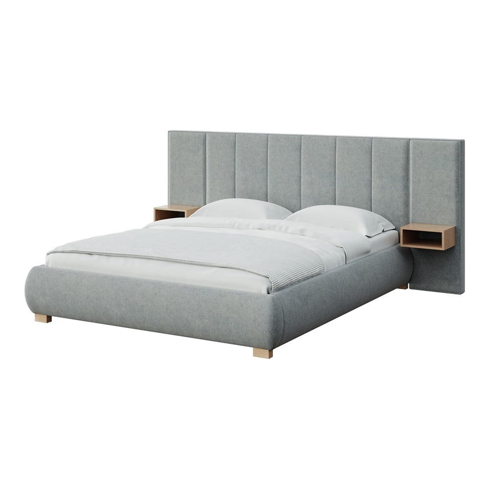 Szürke kárpitozott franciaágy ágyráccsal 180x200 cm Fioro – MESONICA