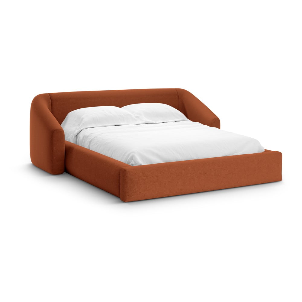 Téglavörös kárpitozott ágyneműtartós franciaágy ágyráccsal 160x200 cm Campi – Cosmopolitan Design