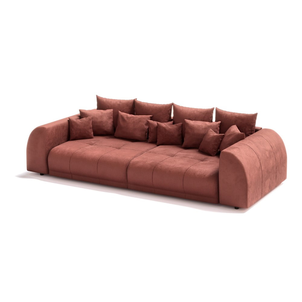 Téglavörös kordbársony kinyitható kanapé 310 cm Vanessa – Ropez