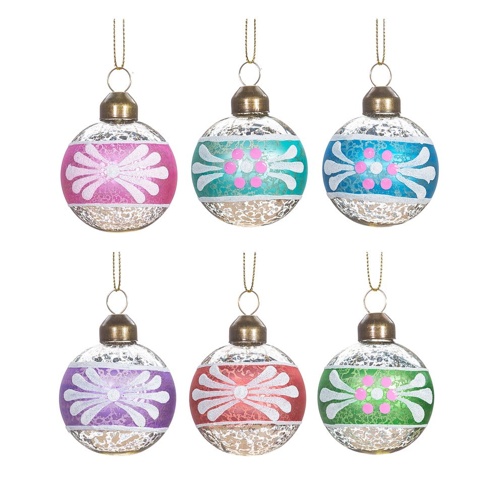 Üveg kézzel készített karácsonyfadísz készlet 6 db-os ø 5 cm Vintage Handpainted – Sass & Belle