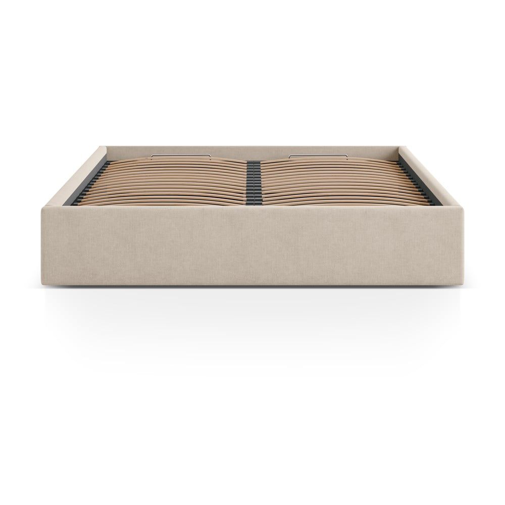 Világosbarna kárpitozott ágyneműtartós-ágytámla nélkül franciaágy ágyráccsal 180x200 cm Susan – Micadoni