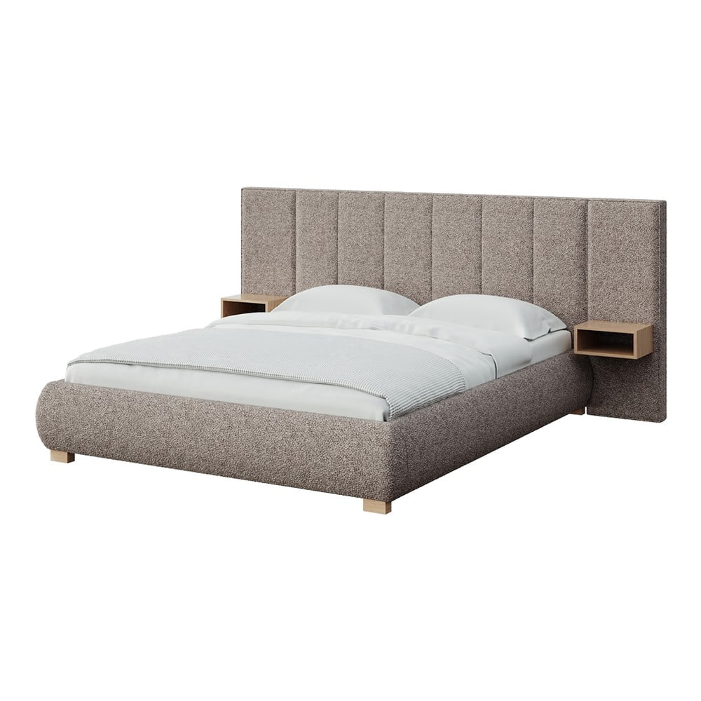 Világosbarna kárpitozott franciaágy ágyráccsal 180x200 cm Fioro – MESONICA