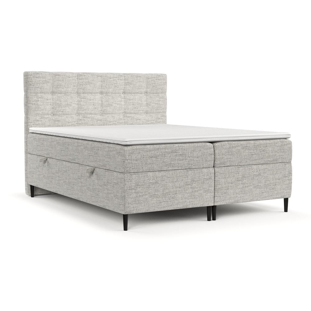 Világosszürke ágyneműtartós boxspring ágy 200x200 cm Urbaneo – Maison de Rêve